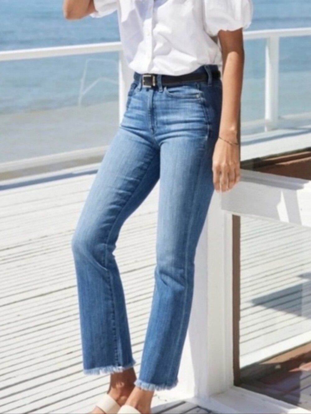 AYR The Pop Jeans in Bomba Straight Leg Cropped Blue Denim Minimalist Size 34L